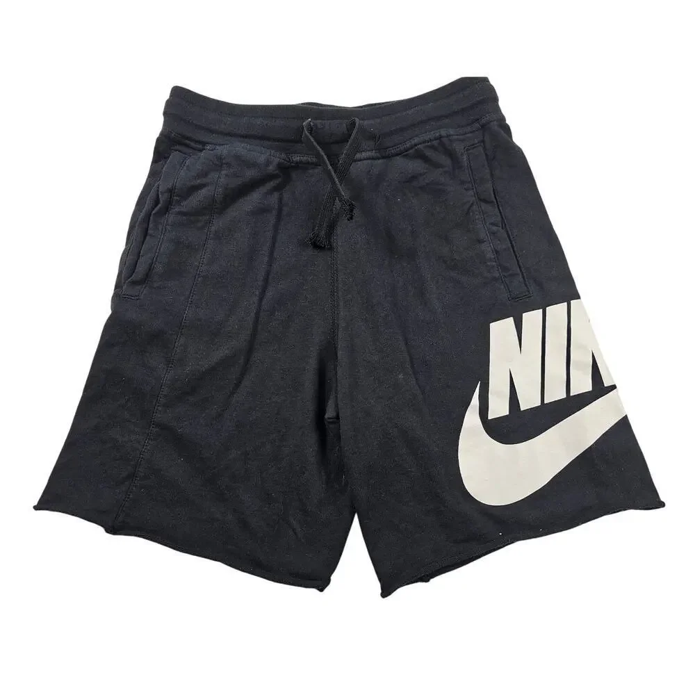 Nike Boys cotton drawstring waist pocket shorts small black white comfort S y2k